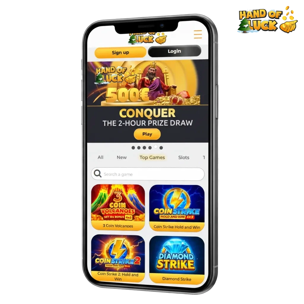 HandofLuck app download for Android and iOS; multilingual, UK-legal APK, casino & betting, VISA, Mastercard & USDT payments