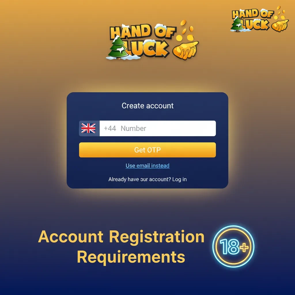 HandofLuck registration checklist: UK 18+, personal details, one account, ID verification, accept terms.