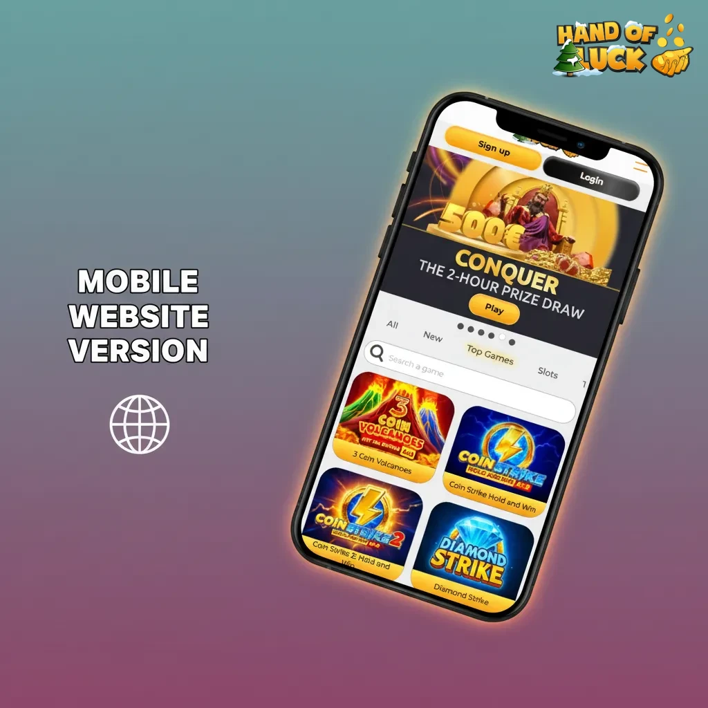 HandofLuck mobile website on smartphone and tablet, with responsive sports betting and casino interface, one-tap tools.