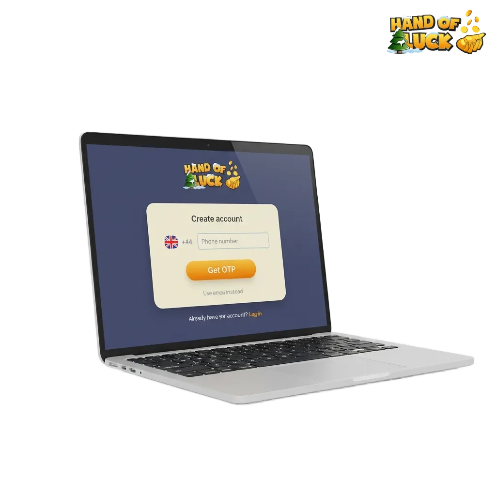 HandofLuck UK registration for casino and sports: phone, email, social, one-click; welcome offer with free spins and bonuses