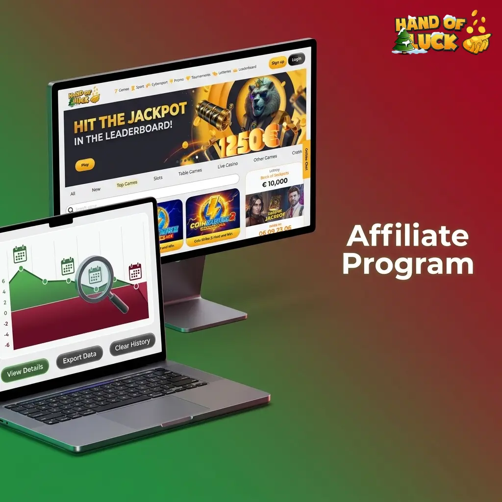 Hand of Luck Casino affiliate programme showing commission options including revenue share, CPA and hybrid deals for UK traffic