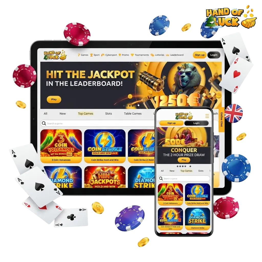 Hand of Luck online casino UK – slots, live casino, sportsbook, mobile app, 75 free spins welcome bonus.